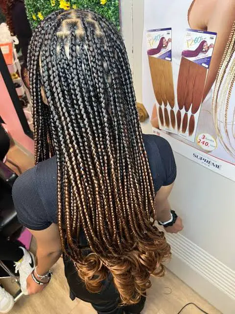 Ombre Braids With Mixed Curly Ends — Which Are Styled In Loose Curls Ombre Braids With Mixed Curly Ends — Which Are Styled In Loose Curls — Winter Knotless Braids