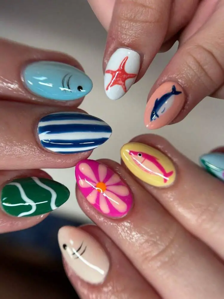 Summer Ocean Theme Oval Nails Summer Ocean Theme Oval Nails — Cute Nail Designs
