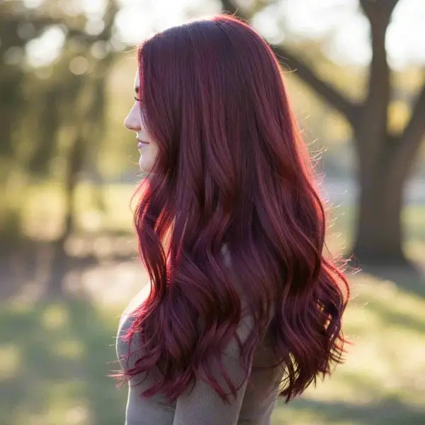 Deep Wine Red Mid-Back Hair Deep Wine Red Mid-Back Hair — Winter Hair Colors for Redheads