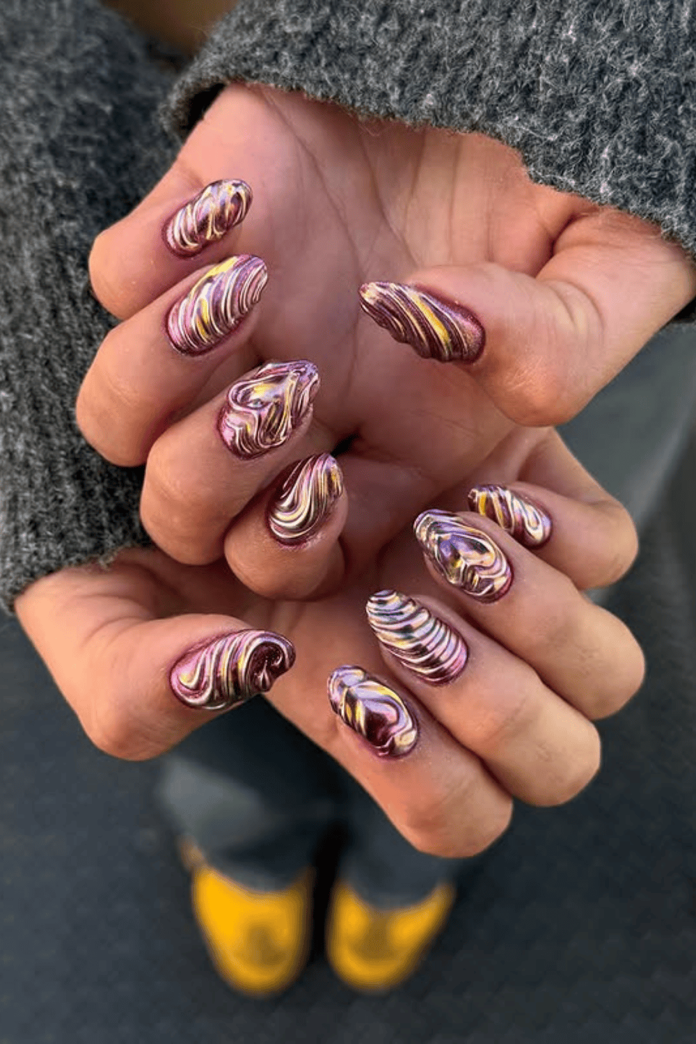 Pearlescent Chrome with Wavy Lines — Chrome Nail Designs