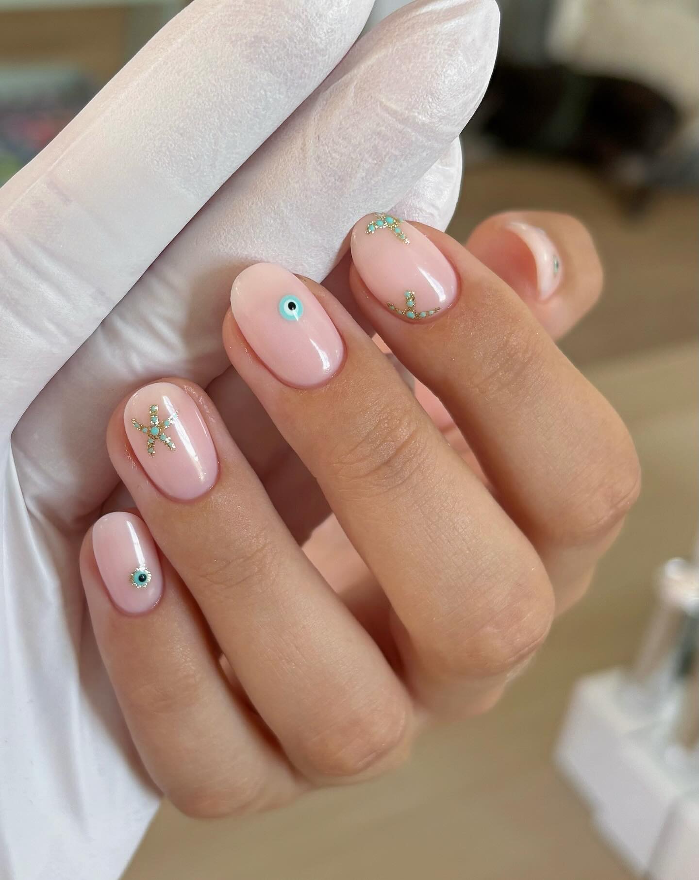 Pale Pink Evil Eye Rhinestone Nails Pale Pink Evil Eye Rhinestone Nails — Nail Art Ideas