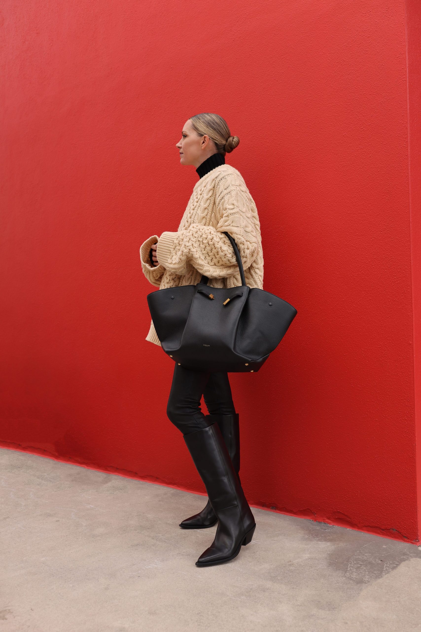 Oversized Cable Knit Sweater Over Turtleneck Oversized Cable Knit Sweater Over Turtleneck — Sweater Outfits