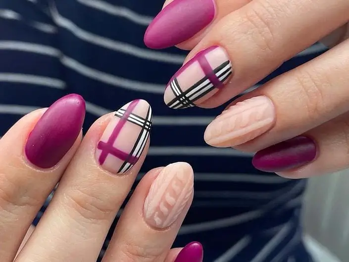 Magenta Matte Cable Knit and Tartan Magenta Matte Cable Knit and Tartan — Winter Purple Nails