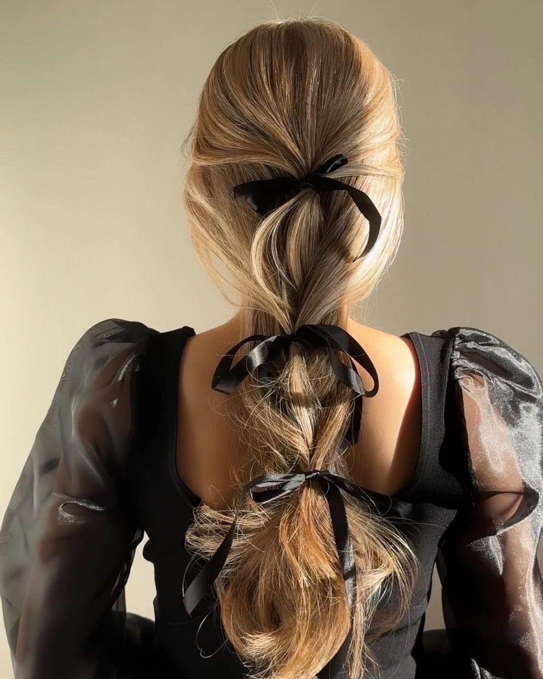 Braided Ponytail With Black Ribbons — Winter Updos