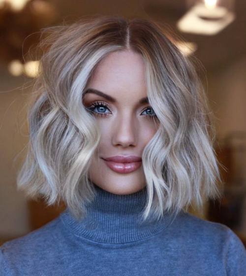 Ash Blonde With Lighter Blonde Pieces Textured Chin-Length Ash Blonde Bob With Highlights Ash Blonde With Lighter Blonde Pieces Textured Chin-Length Ash Blonde Bob With Highlights — Icy Blonde Hair