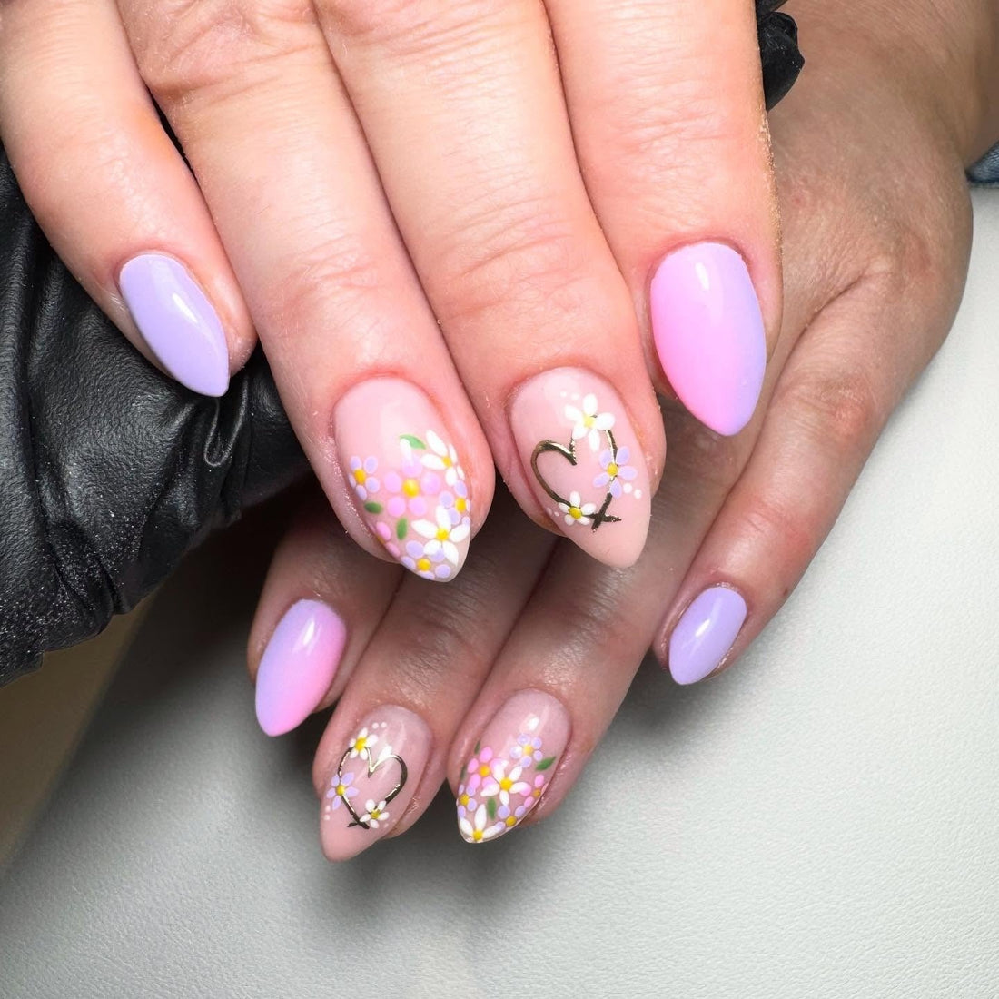 Sheer Pink French Almonds with Snowflakes Sheer Pink French Almonds with Snowflakes — Winter to Spring Transition Nails