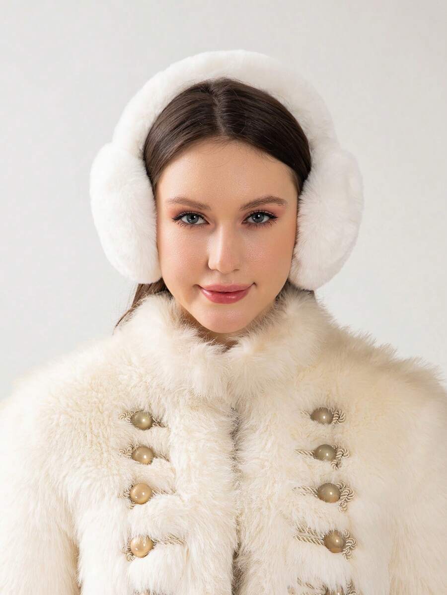 Elegant Cream Faux Fur Coat with White Earmuffs Elegant Cream Faux Fur Coat with White Earmuffs — Earmuffs Outfits
