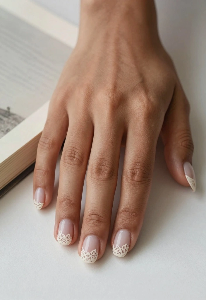 Lace French Tip Oval Nails — Lace Nails