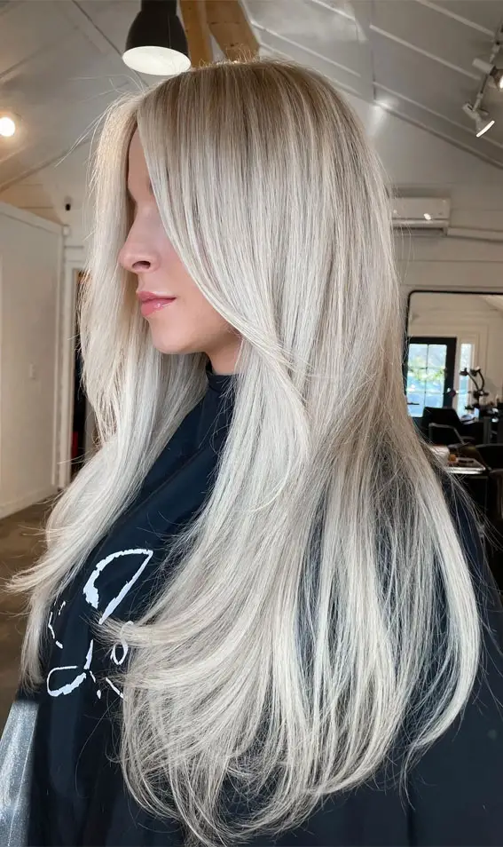 Icy Blonde With Ash Undertones Voluminous Blowout — Cool Winter Hair Colors