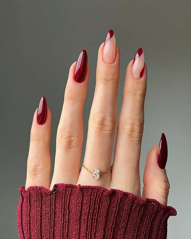 Sheer Pink with Deep Red French Tips — Cherry Red Nails