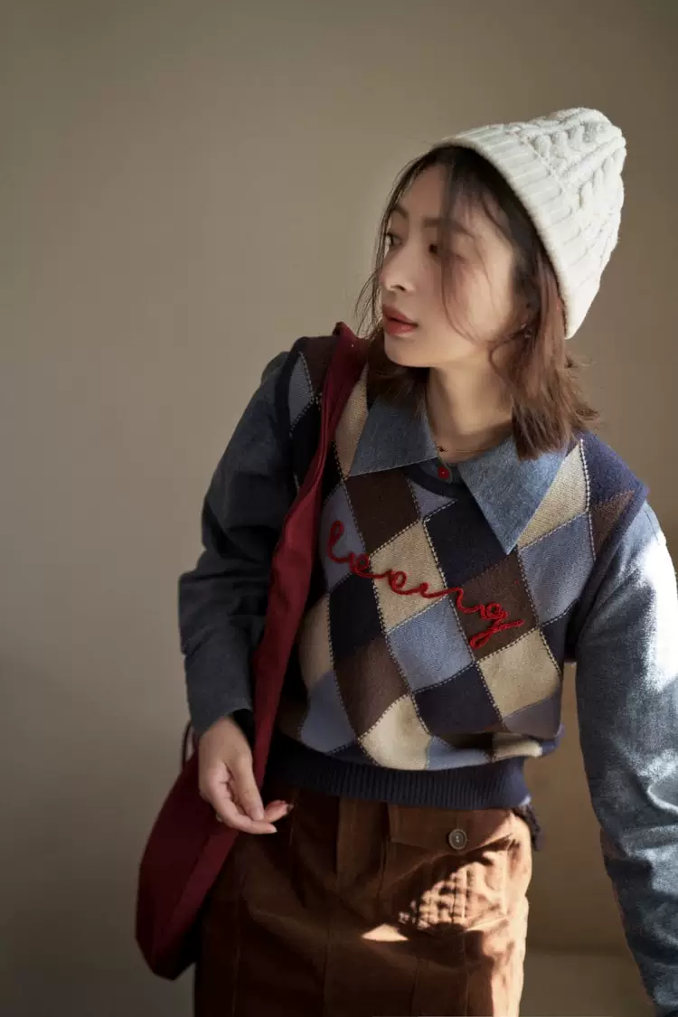 Argyle Sweater Vest over Collared Shirt — Dark Academia Winter Outfits