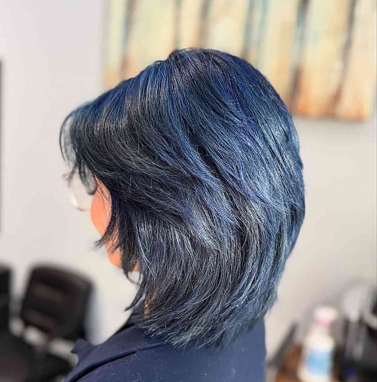 Midnight Blue Layered Bob Midnight Blue Layered Bob — Winter Hair Colors for Blue Eyes