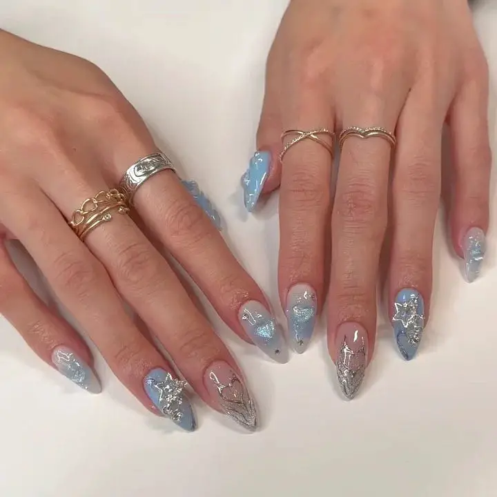 Short Square Blue Glitter Charms Short Square Blue Glitter Charms — Winter Wonderland Nails