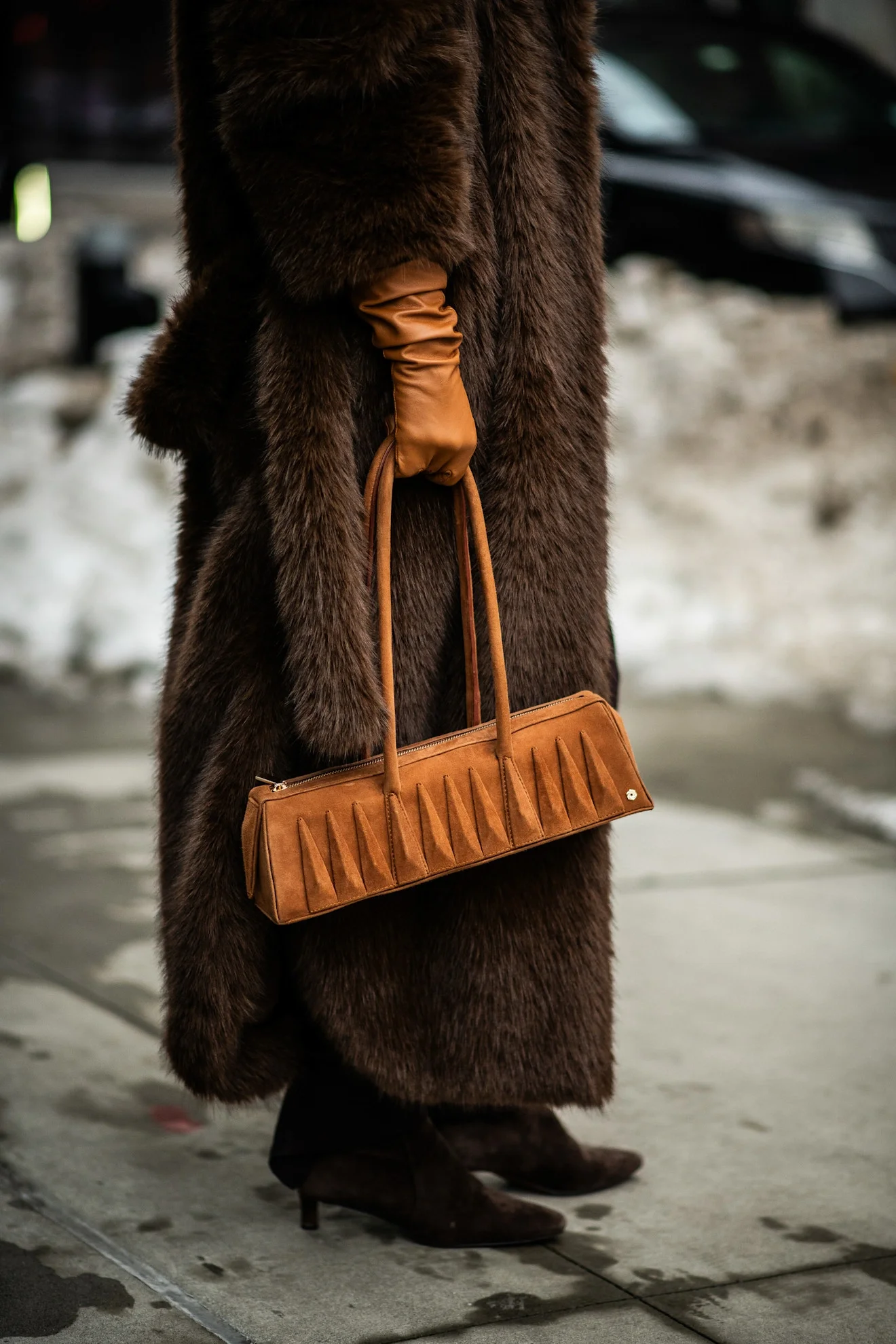 Opulent Brown Fur Coat and Leather Gloves for Formal Winter Events Opulent Brown Fur Coat and Leather Gloves for Formal Winter Events — NYC Winter Outfits