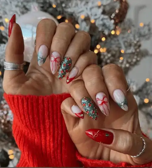 Medium Almond Christmas Scene Art Medium Almond Christmas Scene Art — Winter Vacation Nails