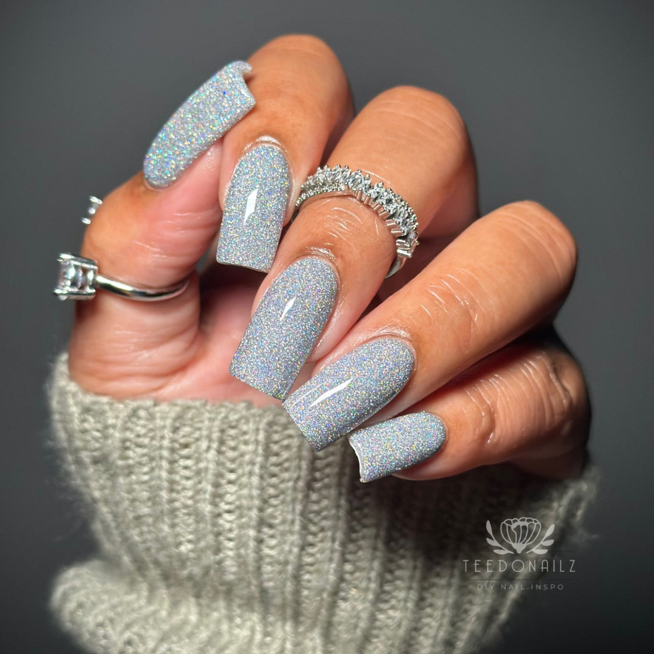Sparkling Holographic Glitter Square Nails Sparkling Holographic Glitter Square Nails — Winter Acrylic Nails