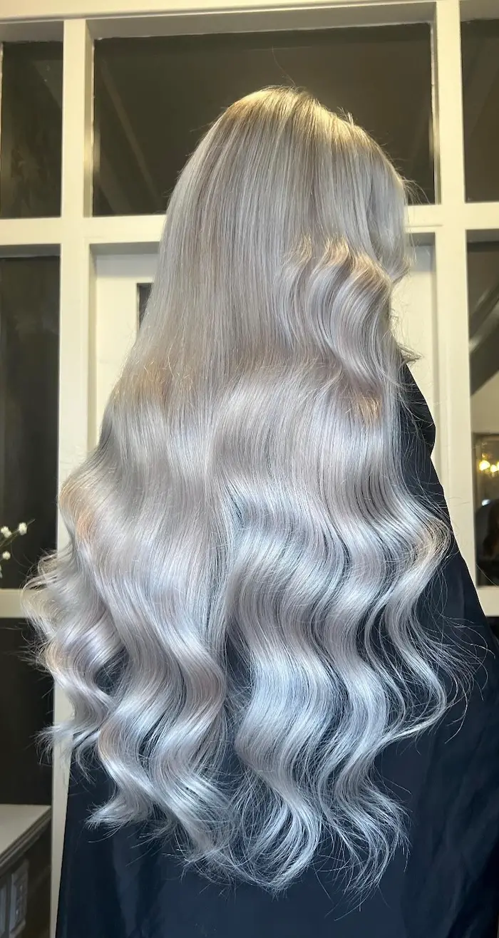 Frosted Silver Blonde Voluminous Waves Frosted Silver Blonde Voluminous Waves — Winter Hairstyles for Long Hair