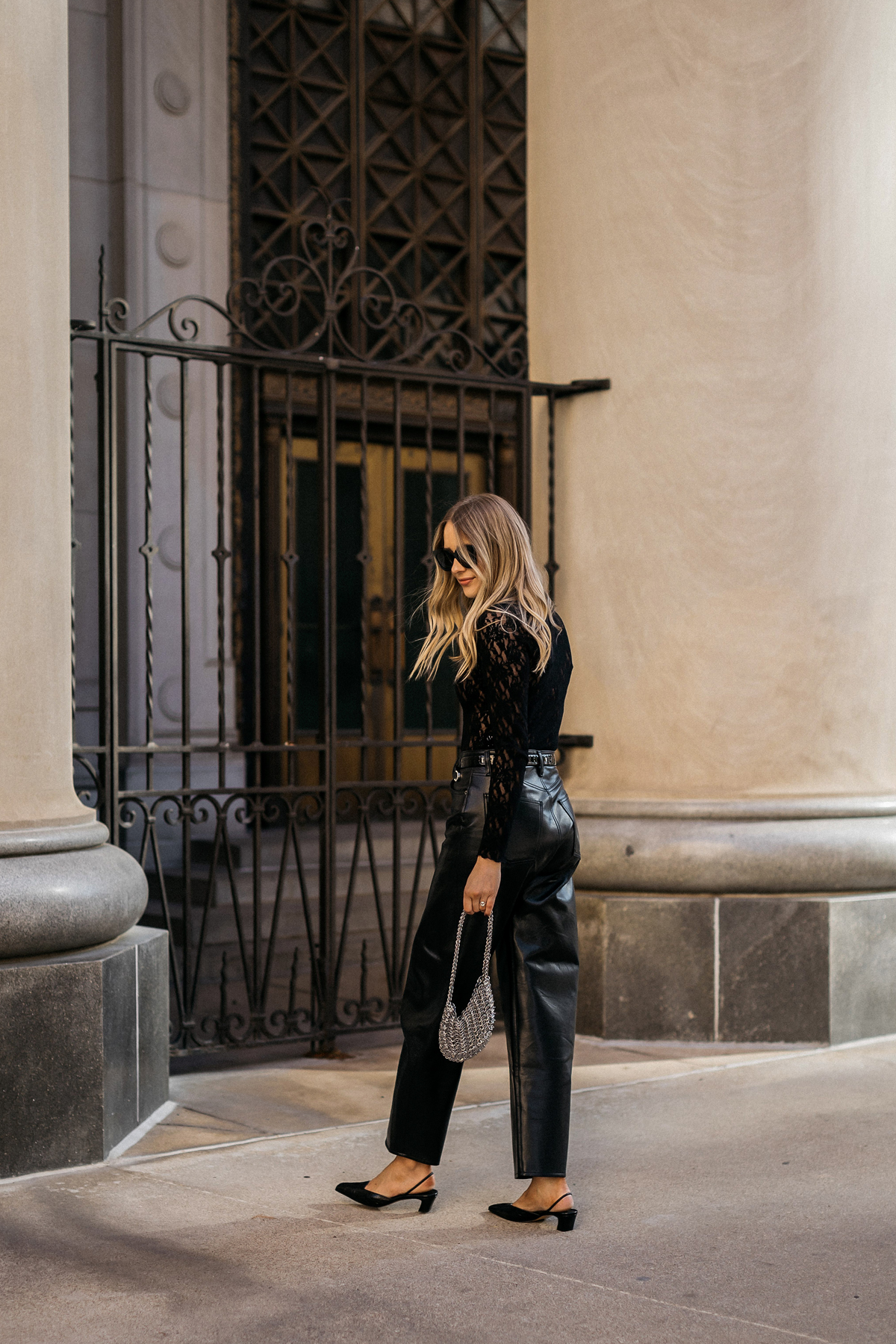 Sleek Black Leather Trousers and Lace Top for a Bold Look Sleek Black Leather Trousers and Lace Top for a Bold Look — Winter Date Night Outfits