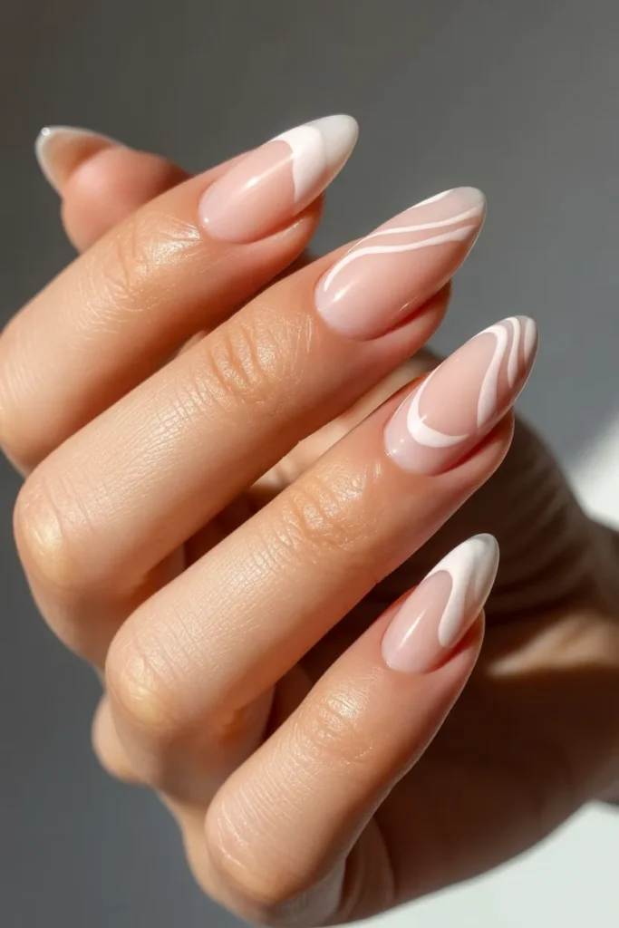 Nude Abstract Swirl Almonds Nude Abstract Swirl Almonds — Trendy Almond Nail Designs