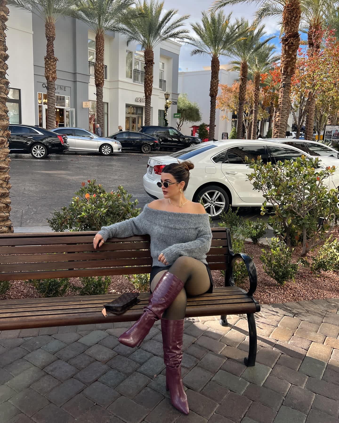 Off-the-Shoulder Sweater and Mini Skirt Off-the-Shoulder Sweater and Mini Skirt — Winter Outfits for Warm Weather