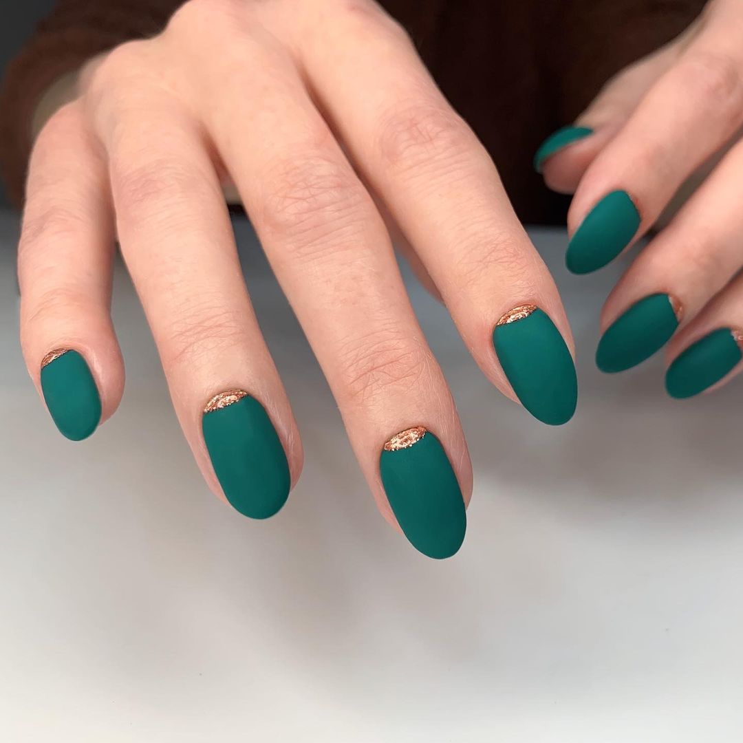 Matte Teal Green Gold Cuticle Line Matte Teal Green Gold Cuticle Line — Winter Green Nails