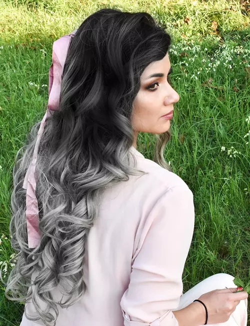 Dramatic Black to Grey Ombre Dramatic Black to Grey Ombre — Winter Ombre Hair