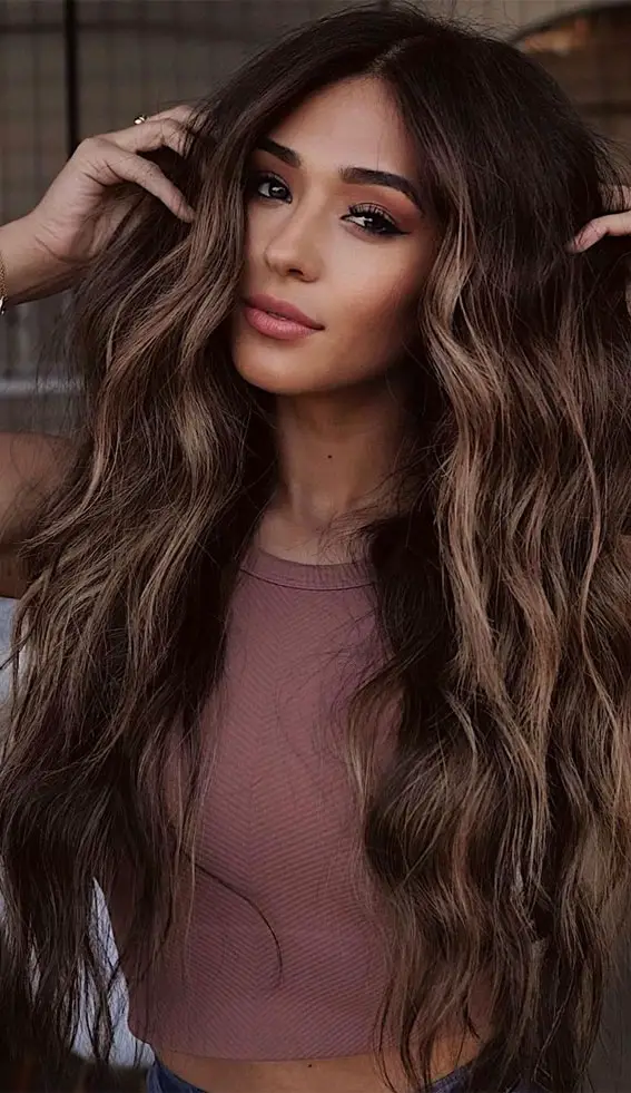 Dark Chocolate Brown With Balayage Highlights Dark Chocolate Brown With Balayage Highlights — Fall to Winter Hair Colors