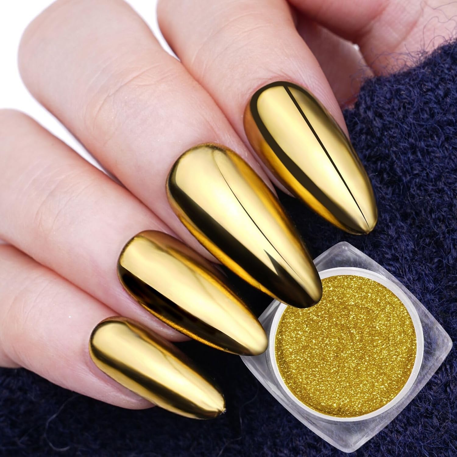 Brilliant Mirror Gold Chrome Stilettos — Chrome Nail Designs