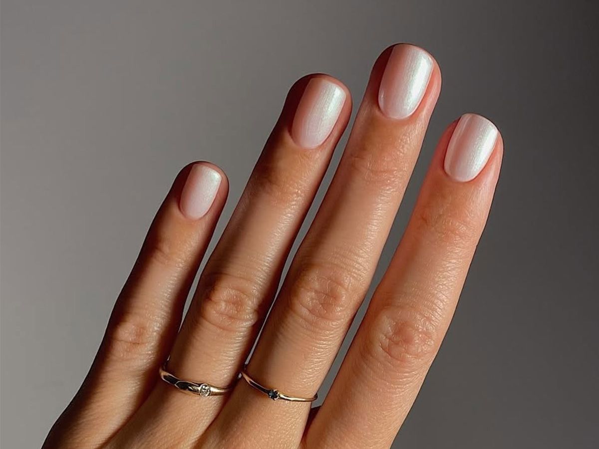 Pale Iridescent White Oval Nails Pale Iridescent White Oval Nails — Winter Nail Colors for Women Over 50