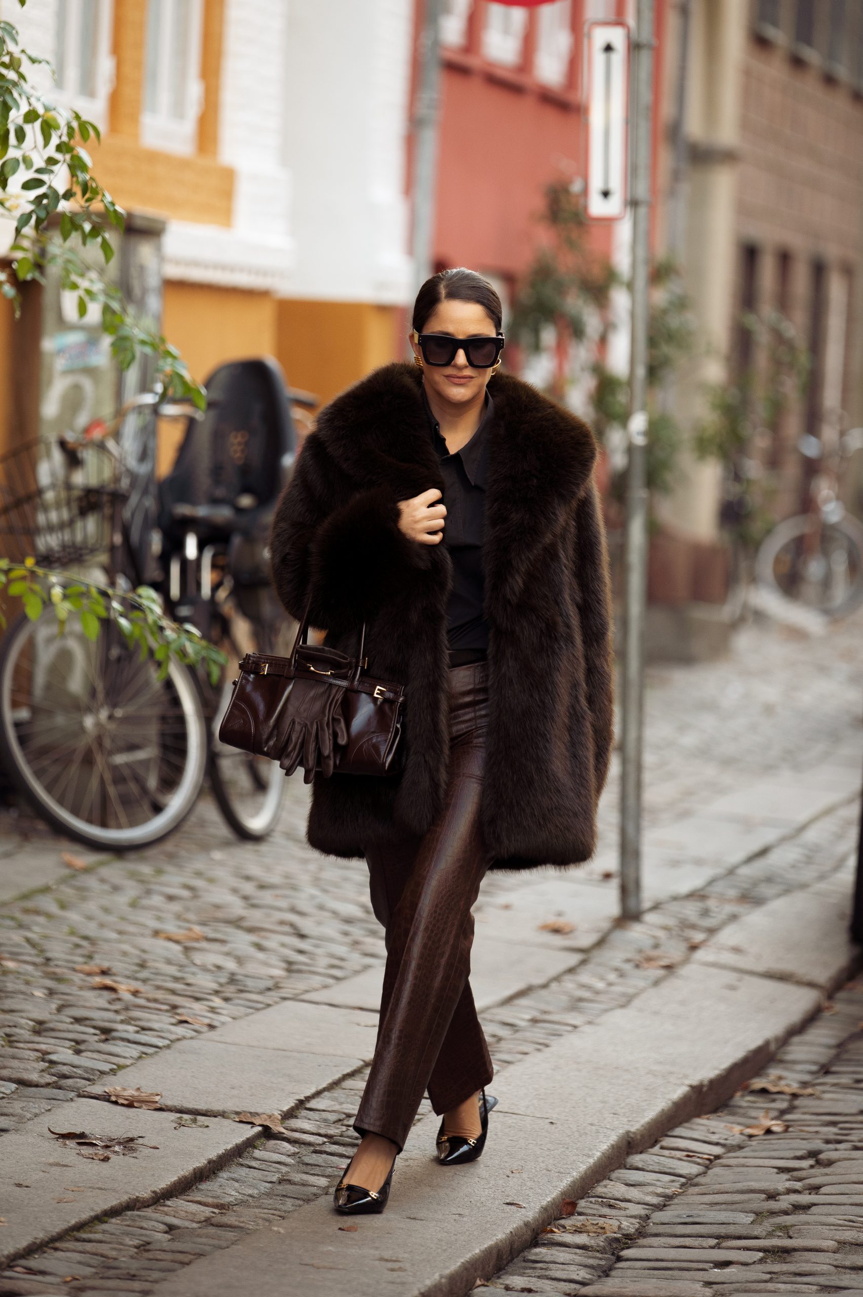 Luxurious Brown Faux Fur Long Coat for Evening Chic — Long Coat Outfits