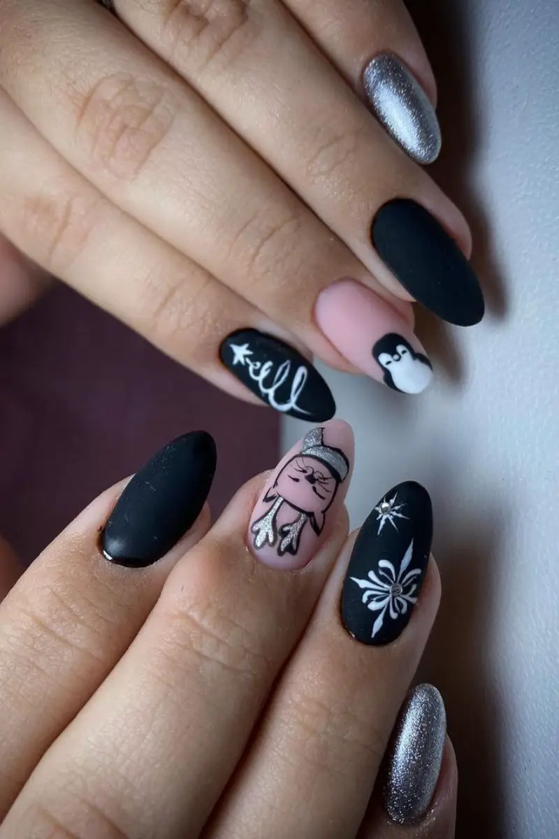 Festive Penguin and Snowflake Matte Nails Festive Penguin and Snowflake Matte Nails — Winter Matte Nails