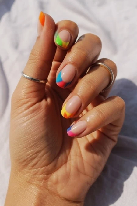 Short Square Rainbow French Tips Short Square Rainbow French Tips — Trendy Simple Nail Designs