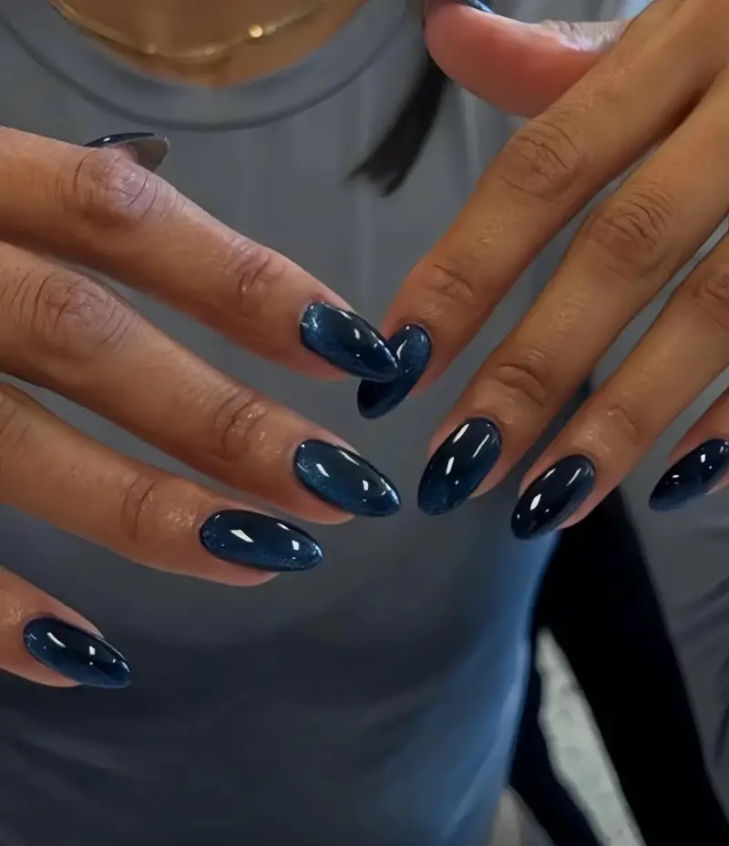 Matte Metallic Visual Idea — Navy Blue Nails
