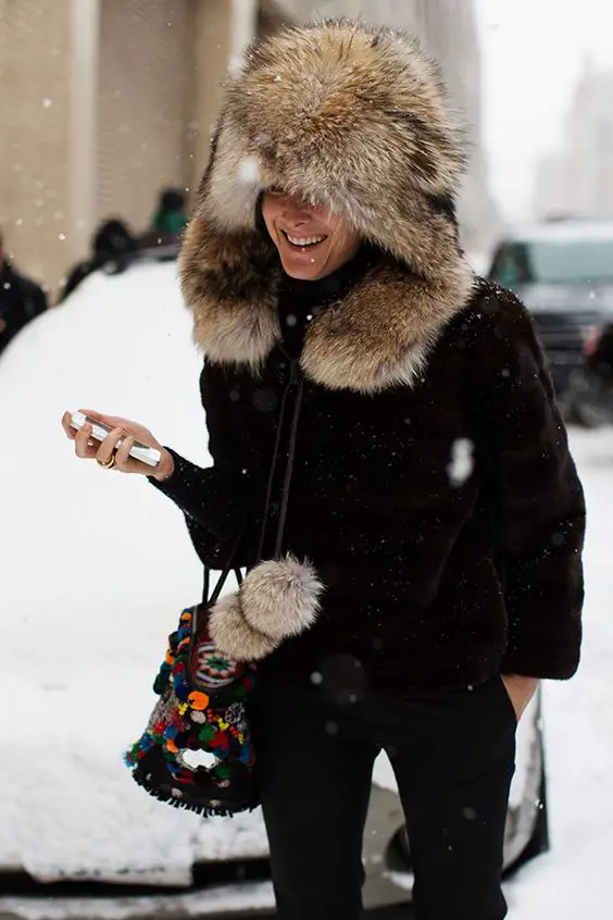 Dramatic Winter Statement: Oversized Fur Hat with Fur Coat Dramatic Winter Statement: Oversized Fur Hat with Fur Coat — Fur Hat Outfits