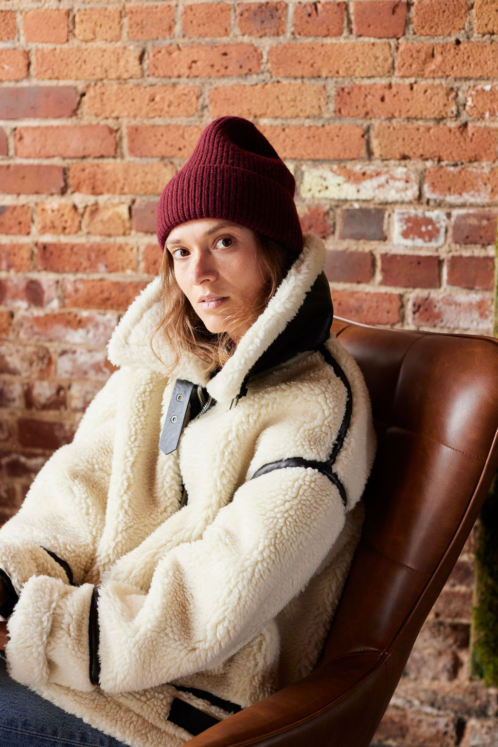 Warm Cream Borg Fleece with Burgundy Beanie Warm Cream Borg Fleece with Burgundy Beanie — Iceland Winter Outfits