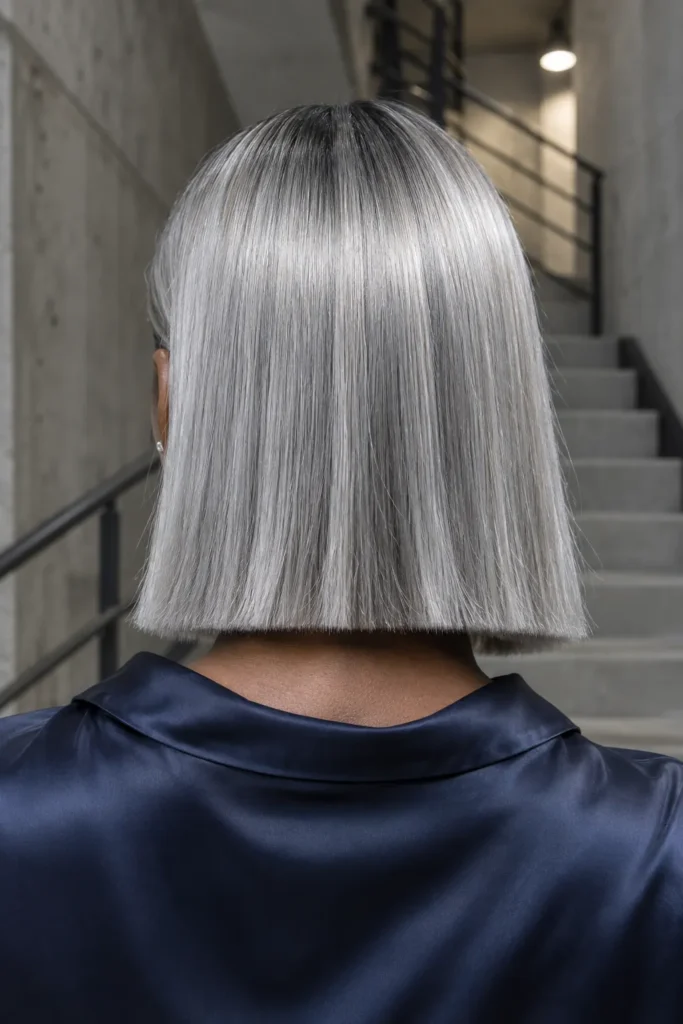 Cool Ash Gray Blunt Bob Cool Ash Gray Blunt Bob — Winter Hair Colors for Gray Hair
