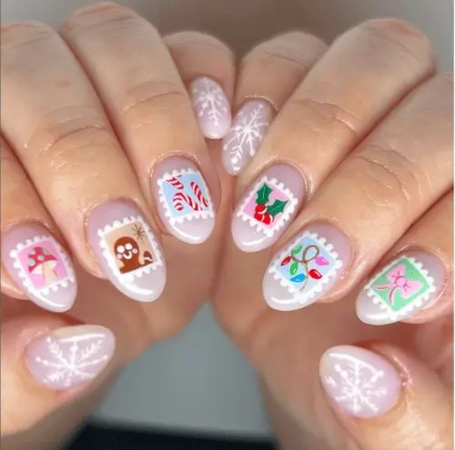 Pastel Stamp Art Short Ovals Pastel Stamp Art Short Ovals — Pastel Winter Nails