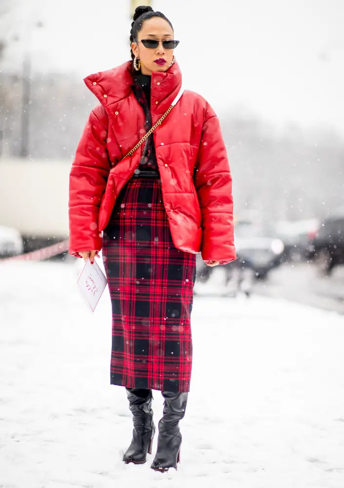 Winter Statement: Red Puffer Jacket and Plaid Pencil Skirt Winter Statement: Red Puffer Jacket and Plaid Pencil Skirt — February Outfits