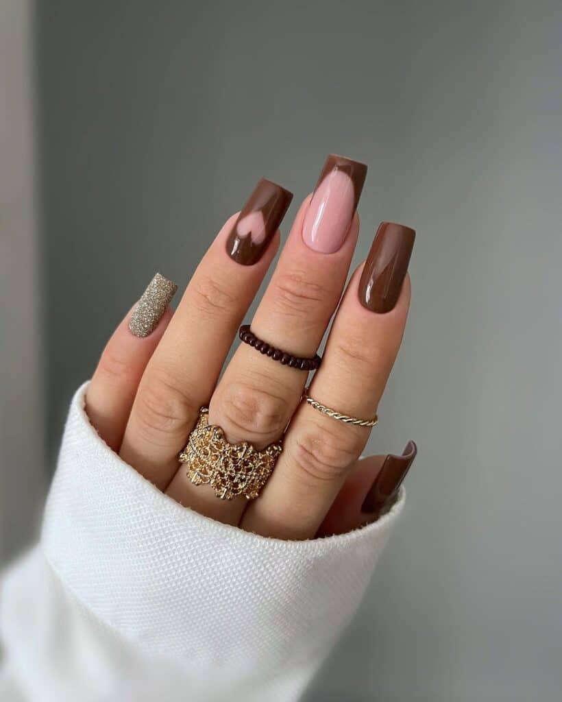 Glossy Glitter Visual Idea Glossy Glitter Visual Idea — Chocolate Brown Nails