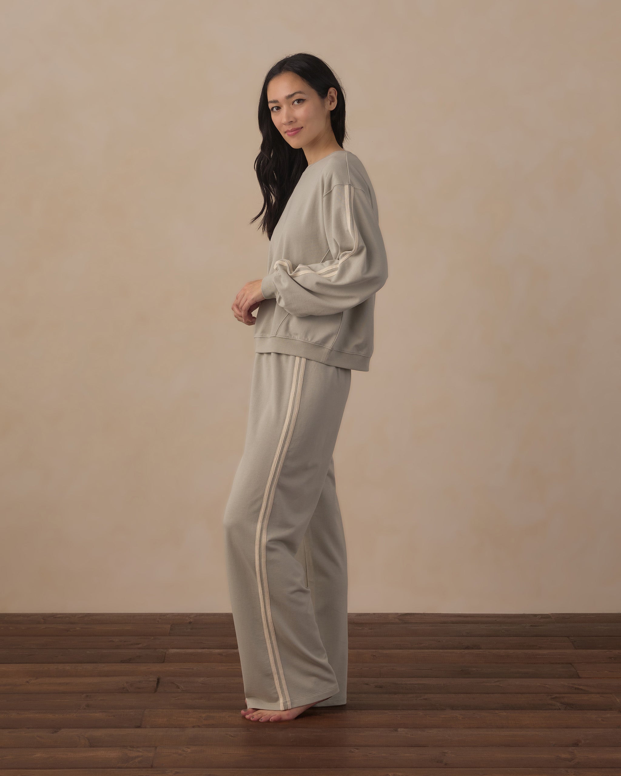 Sage Green Knit Sweatpants with Striped Sweatshirt Sage Green Knit Sweatpants with Striped Sweatshirt — Sweatpants Outfits