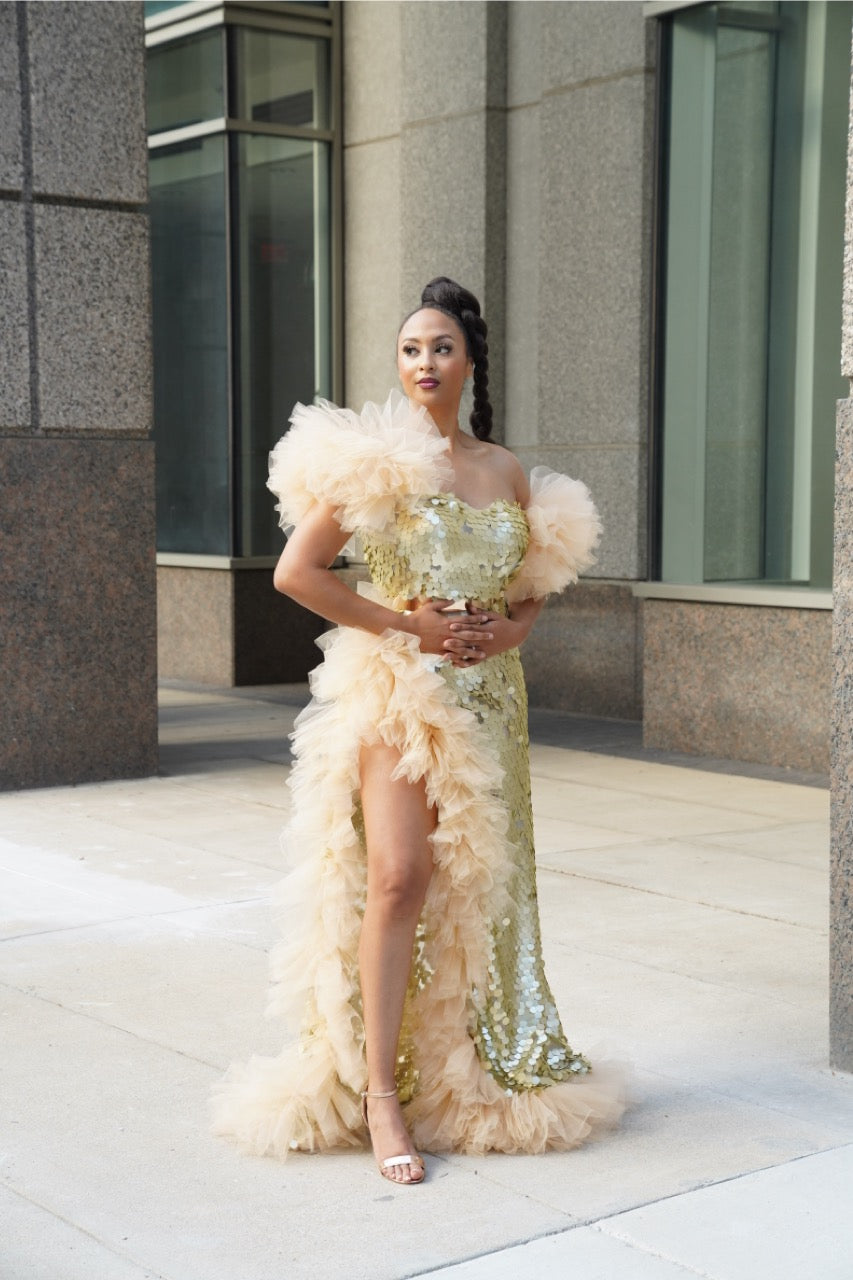 Glamorous Sequined Gown with Tulle for a Birthday Ball — Winter Birthday Outfits