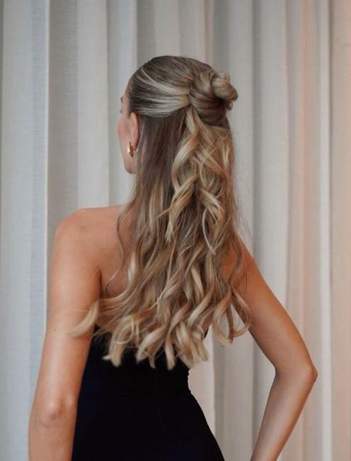 Blonde Half-Up Twisted Bun Blonde Half-Up Twisted Bun — Winter Date Night Hairstyles