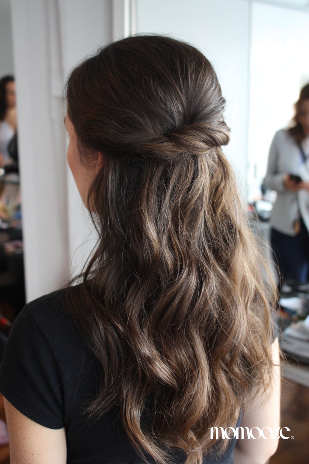 Shoulder-Length Dark Brown Half-Up Twist Shoulder-Length Dark Brown Half-Up Twist — Easy Winter Hairstyles
