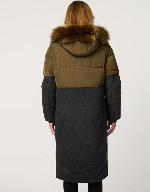 Color-Blocked Puffer Coat with Wool Paneling and Fur-Trimmed Hood Color-Blocked Puffer Coat with Wool Paneling and Fur-Trimmed Hood — Winter Coats for Women