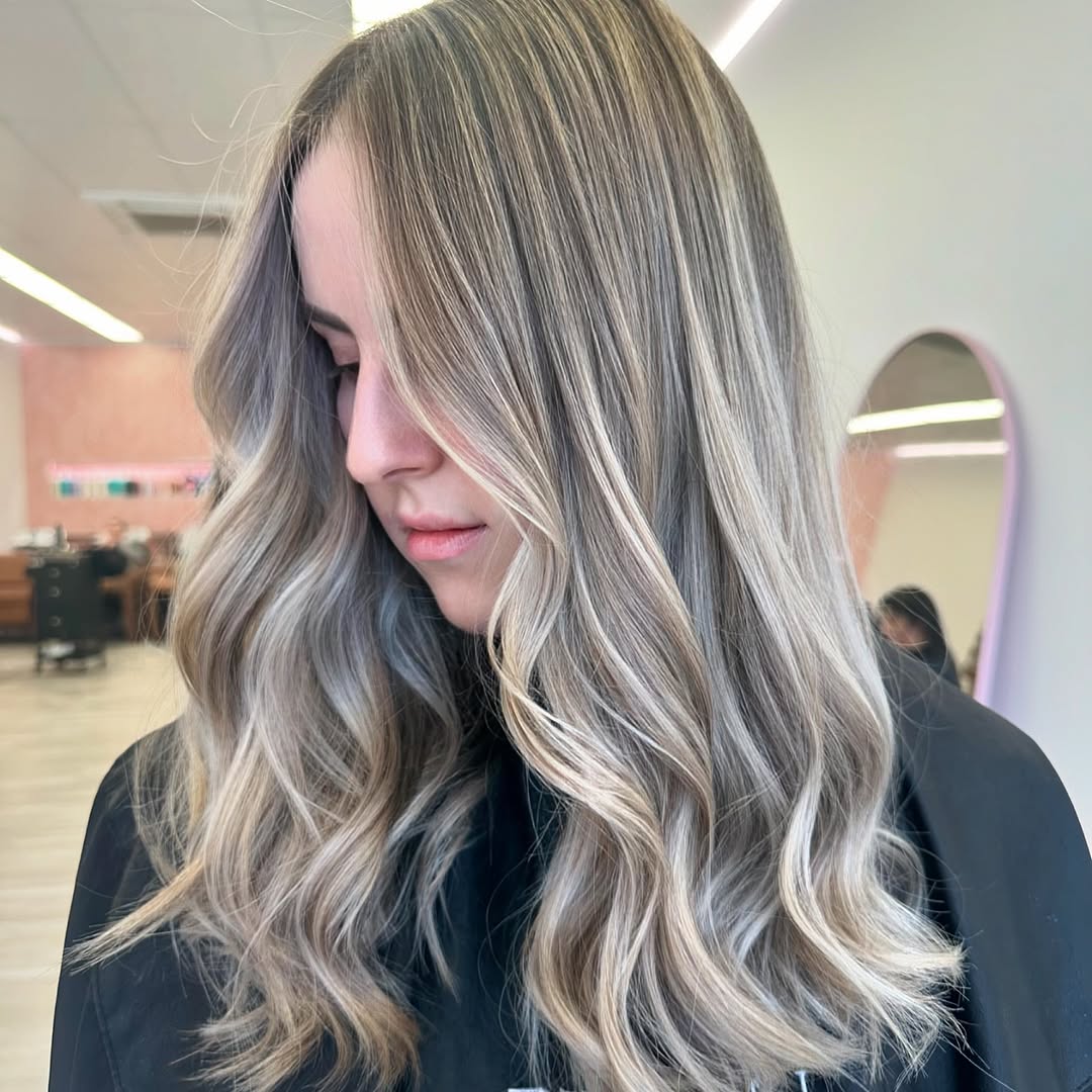 Ash Gray With Blonde Highlights Blowout Ash Gray With Blonde Highlights Blowout — Winter Hairstyles for Gray Hair