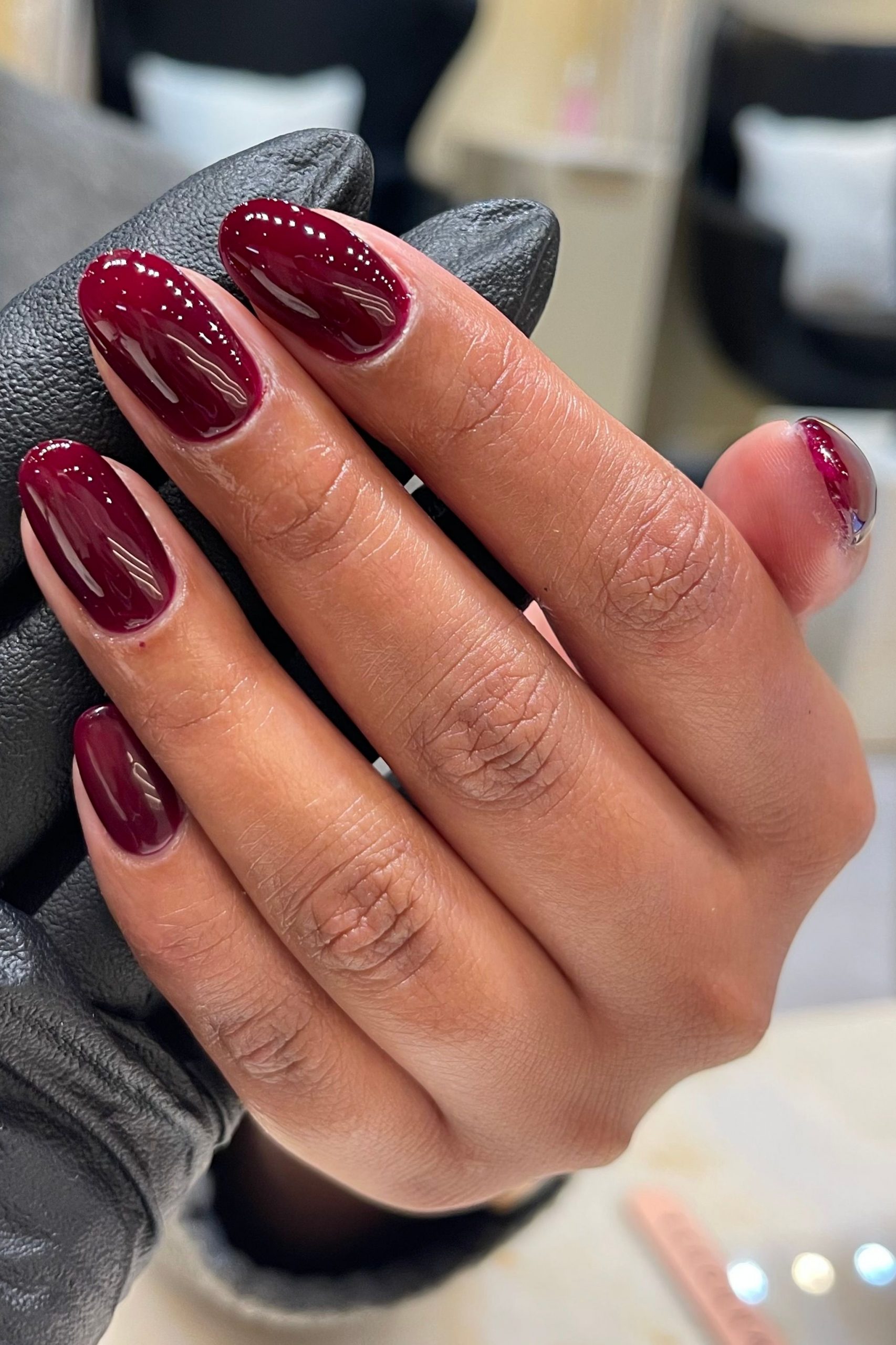 Glossy Deep Burgundy Almonds Glossy Deep Burgundy Almonds — Trendy Almond Nail Designs