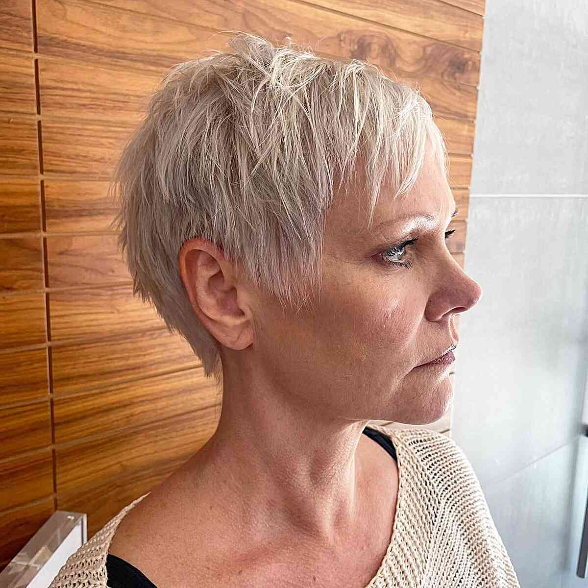 Textured Ash Blonde Pixie — Winter Hairstyles for Thin Hair