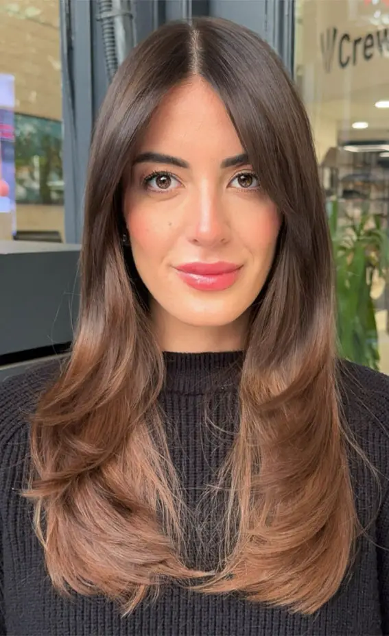 Collarbone Blowout With Caramel Balayage Collarbone Blowout With Caramel Balayage — Winter Hair Colors for Brown Eyes