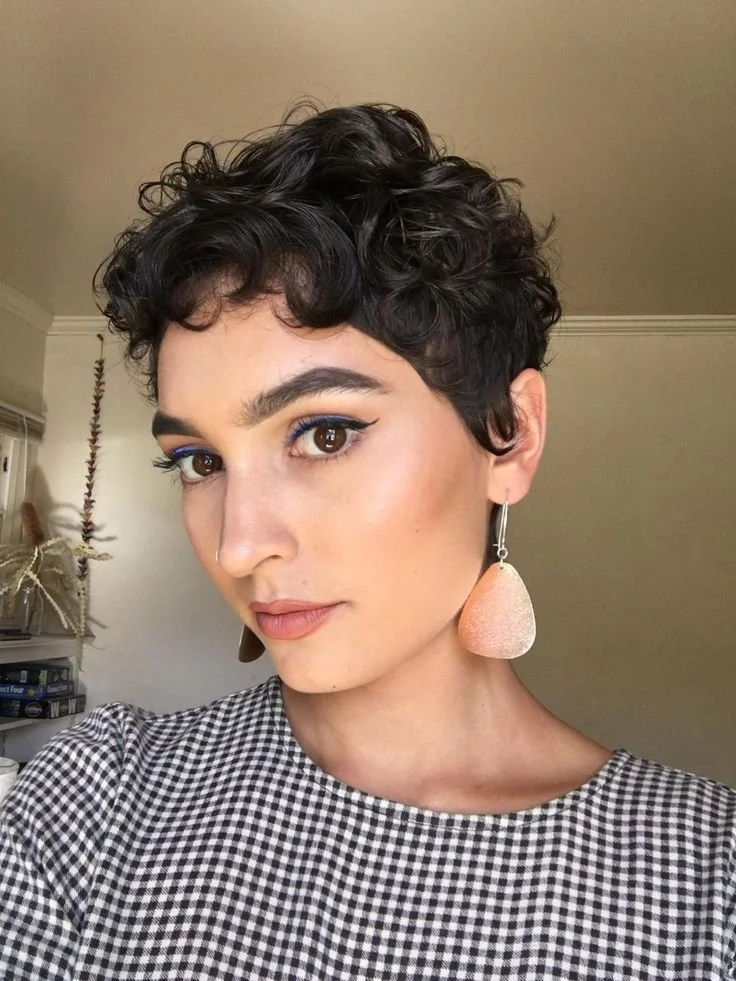 Defined Dark Brown Curly Pixie — Winter Haircuts for Thin Hair