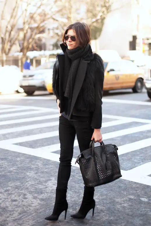 All-Black Luxe: Fur-Trimmed Jacket and Leather Accents All-Black Luxe: Fur-Trimmed Jacket and Leather Accents — Chicago Winter Outfits